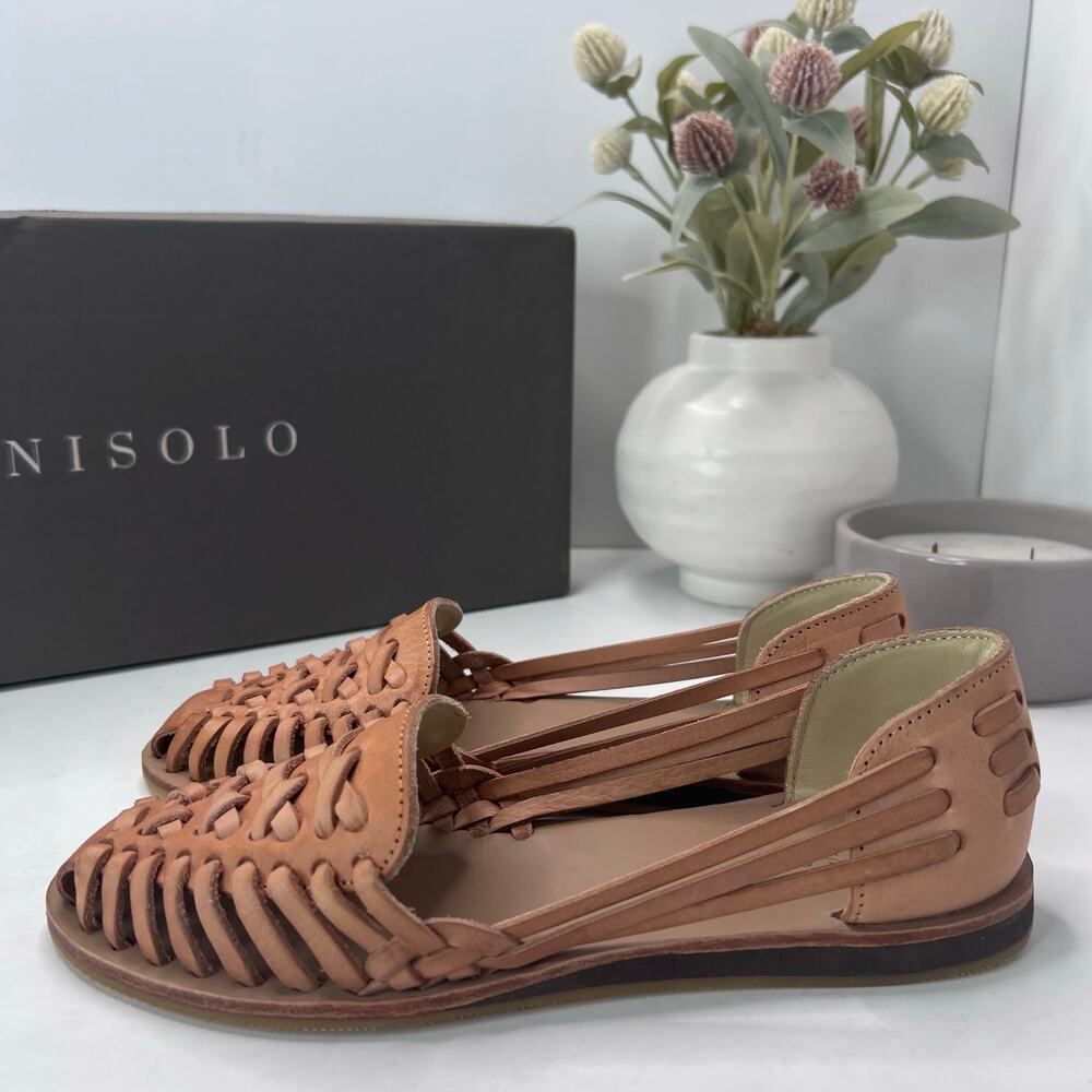 Nisolo Tan Huarache Sandals with Woven Leather Design